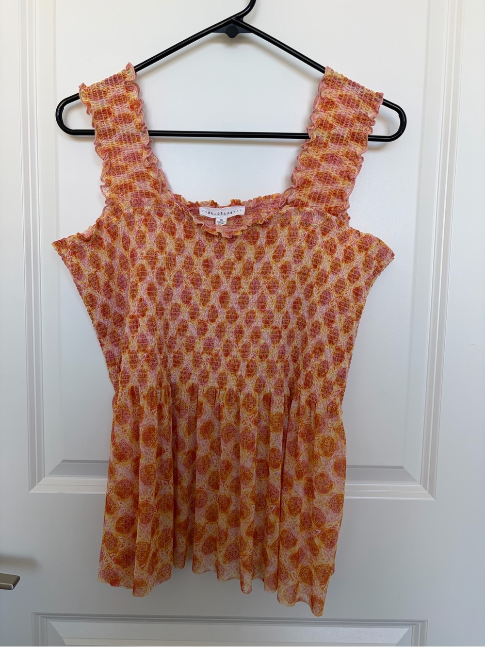 Sleeveless Smocked Tank Top in Orange & Pink Print